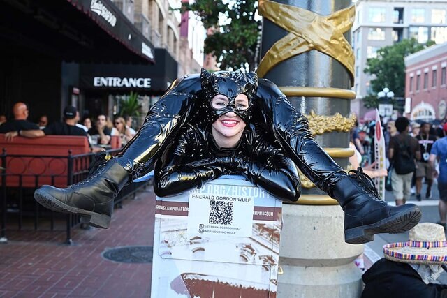 Catwoman cosplayer on Day 1 of SDCC 2023