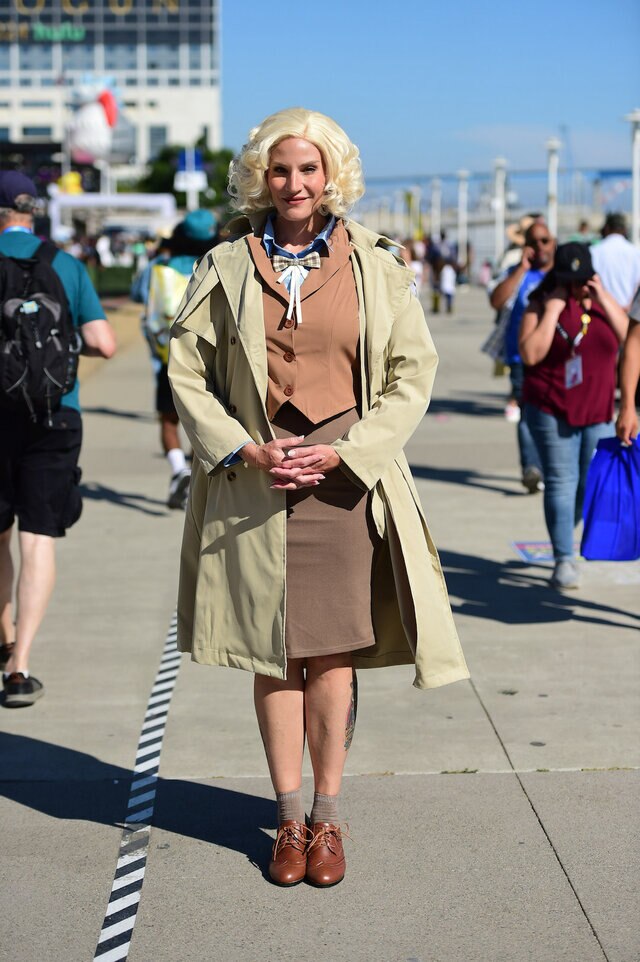 A cosplayer dresses as Aziraphale on Day 2 of SDCC 2023