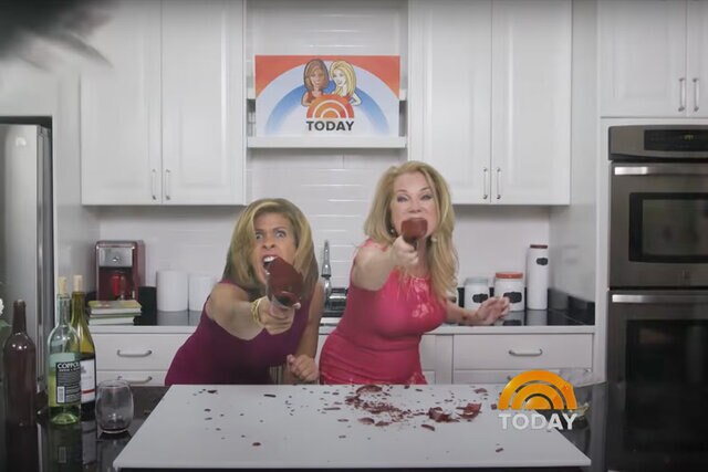 Kathie Lee Gifford and Hoda Kotb scare of sharks with broken bottles in Sharknado 3: Oh Hell No! (2015)