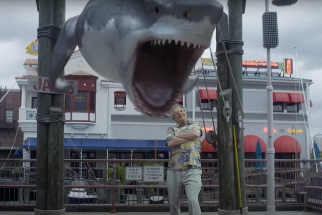 A shark is about to eat Jerry Springer in Sharknado 3: Oh Hell No! (2015)