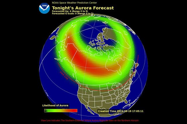 Aurora viewline forecast map for September 19, 2023.