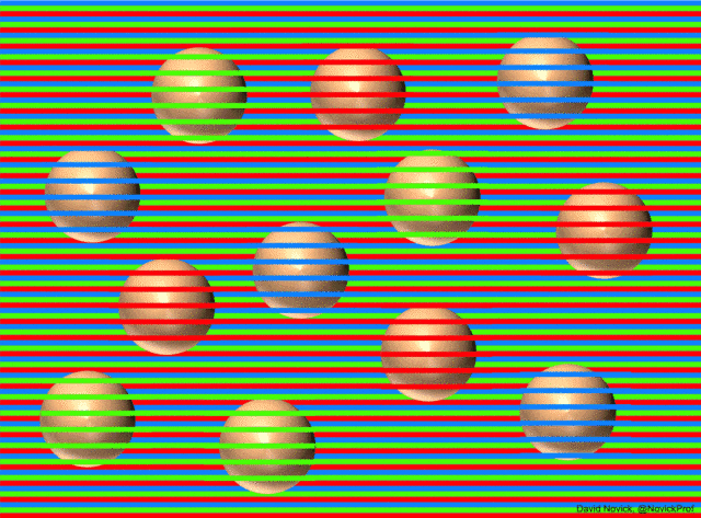 An animation switching between the full illusion and the image without the stripes across the balls. Credit: David Novick / Phil Plait