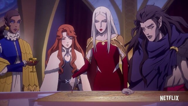 Carmilla and the vampire sisters are up to no good in Castlevania S3. [Credit: Netflix]