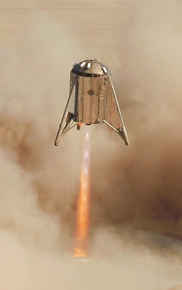 The SpaceX Starhopper test vehicle just before landing during an August 2019 test flight. Credit: Elon Musk, via Twitter 