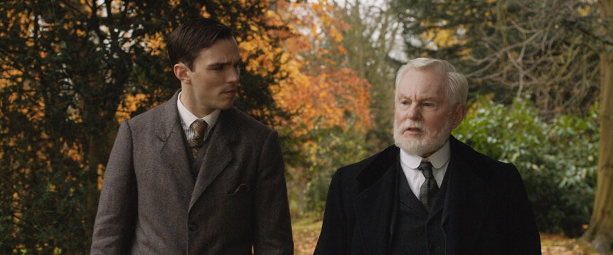 Nicholas Hoult and Derek Jacobi in the film TOLKIEN. Photo Courtesy of Fox Searchlight Pictures. © 2019 Twentieth Century Fox Film Corporation All Rights Reserved