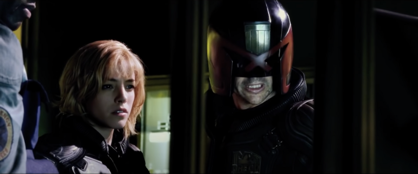 A screengrab from the trailer for Dredd (2012)