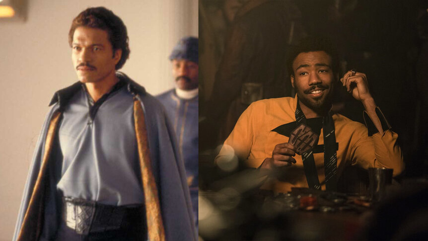 Billy Dee Williams as Lando Calrissian (L) and Donald Glover as Lando Calrissian (R)