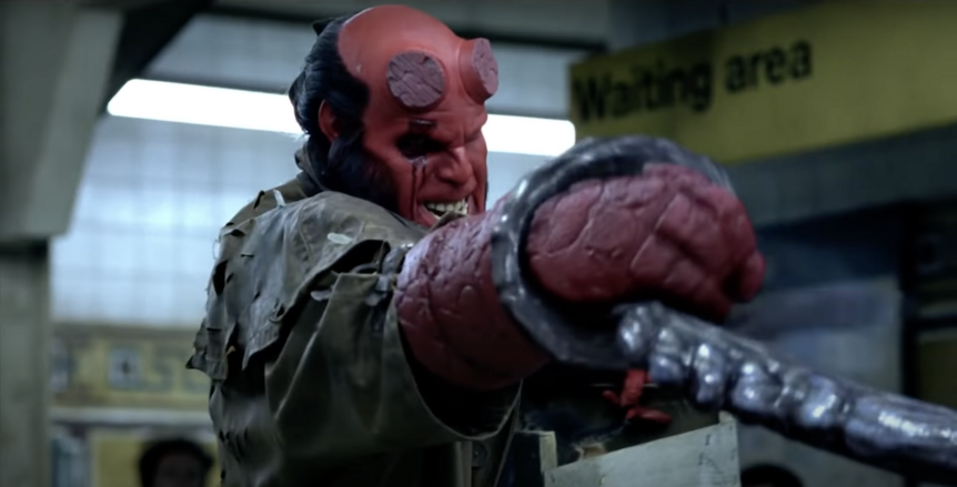 A still from the film Hellboy (2004) featuring Ron Perlman as Hellboy.