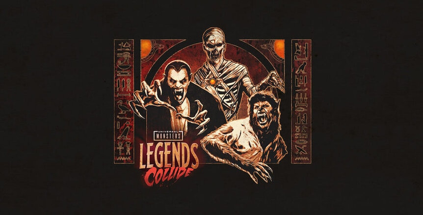 Key art fo rUniversal Monsters: Legends Collide At Halloween Horror Nights 2022
