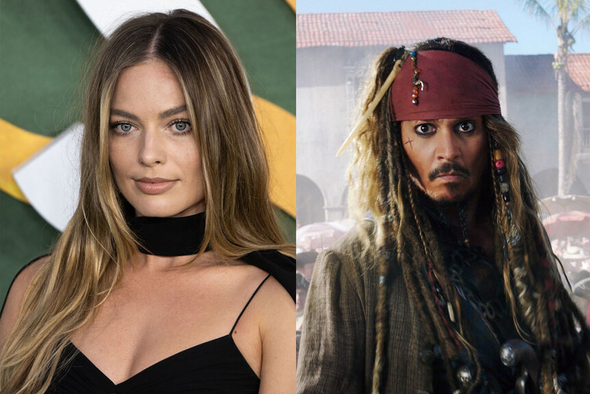 Margot Robbie; Johnny Depp as Captain Jack Sparrow in PIRATES OF THE CARIBBEAN: DEAD MEN TELL NO TALES