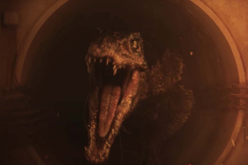 A Baryonyx roars in the  Jurassic Park film series.