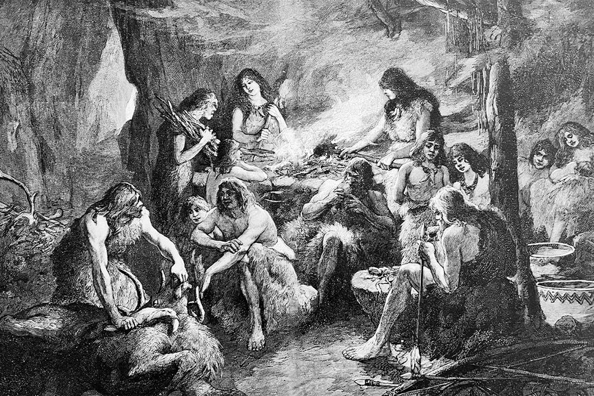 An illustration of the life of the cave dwellers