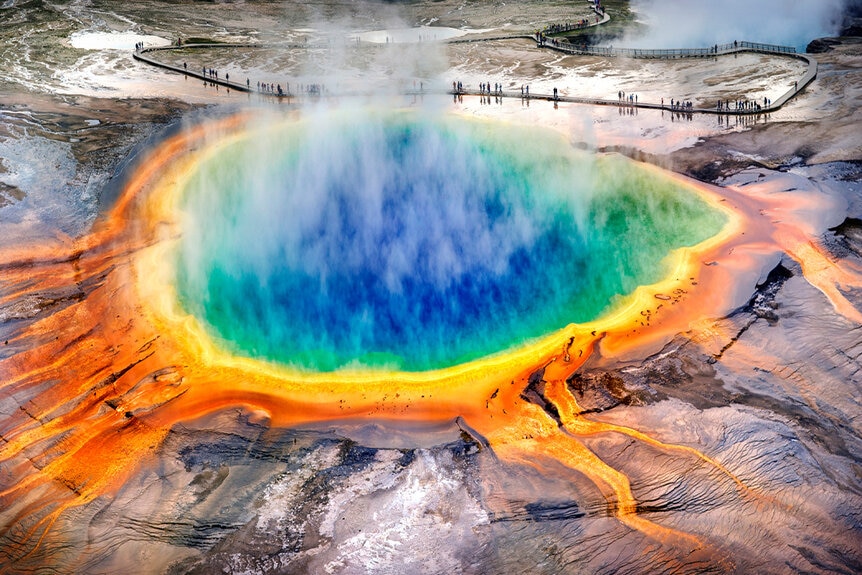 A photo of the Grand Prismatic Spring, Midway Geyser, Yellowstone