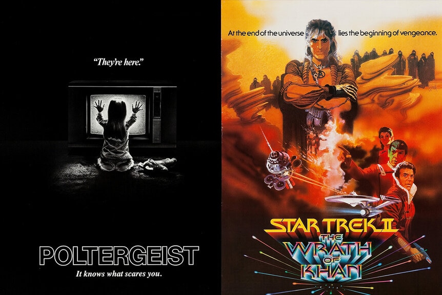 Movie posters for Poltergeist (1982) and Star Trek II: The Wrath of Khan (1982)