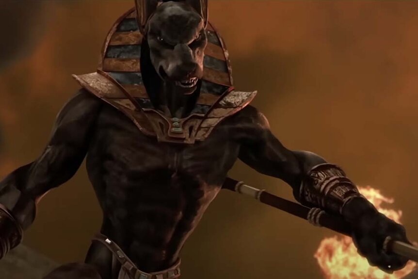 Anubis wields a staff in The Mummy Returns (2001)