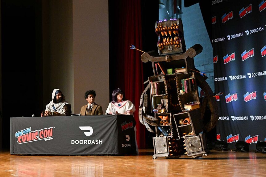 A cosplayer dressed as a Mimic from Dungeons & Dragons poses during Cosplay Central Crown Championship Qualifier at New York Comic Con 2023 - Day 3 at Javits Center.