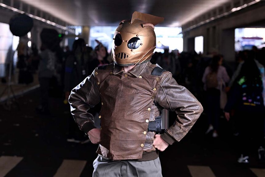 A cosplayer poses as The Rocketeer during New York Comic Con 2023 - Day 4 at Javits Center.