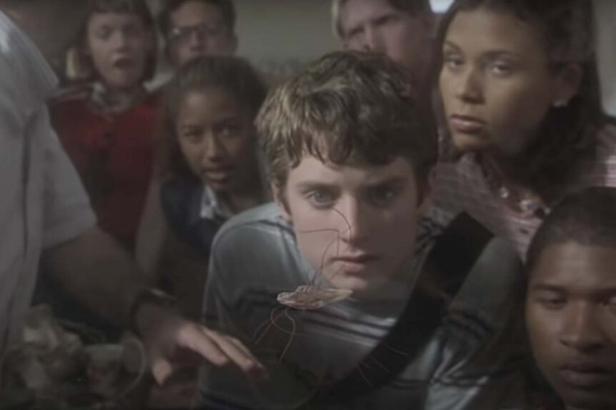 Casey Connor (Elijah Wood) and classmates watch a creature swim in a fish tank.