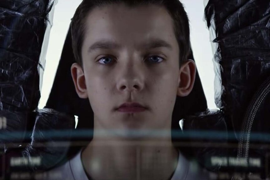Ender Wiggin (Asa Butterfield) appears in concentration in Enders Game (2013).