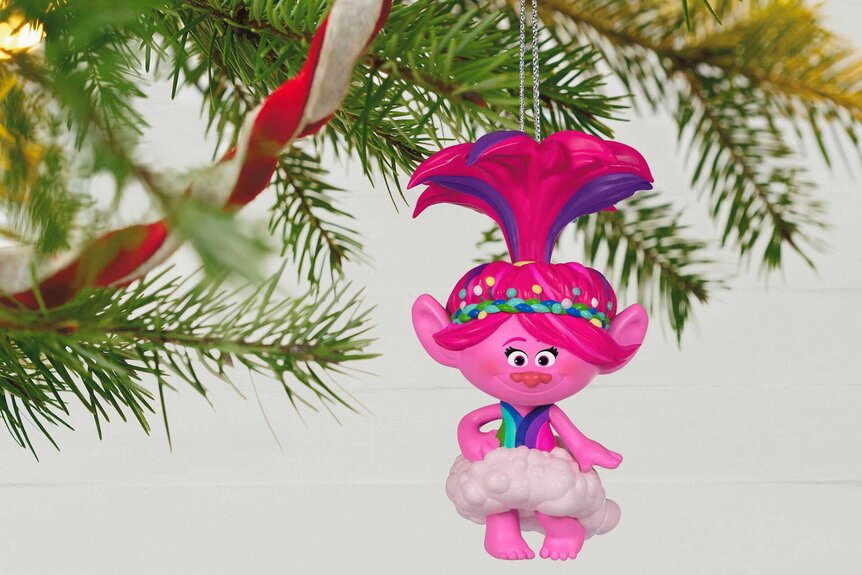 Pink Poppy Ornament on a Christmas Tree.