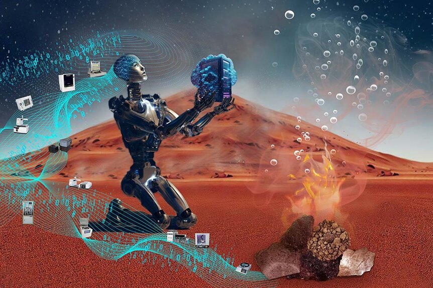 Visualização de uma inteligência artificial produzindo oxigênio em Marte. Foto: Jun Jiang et al.