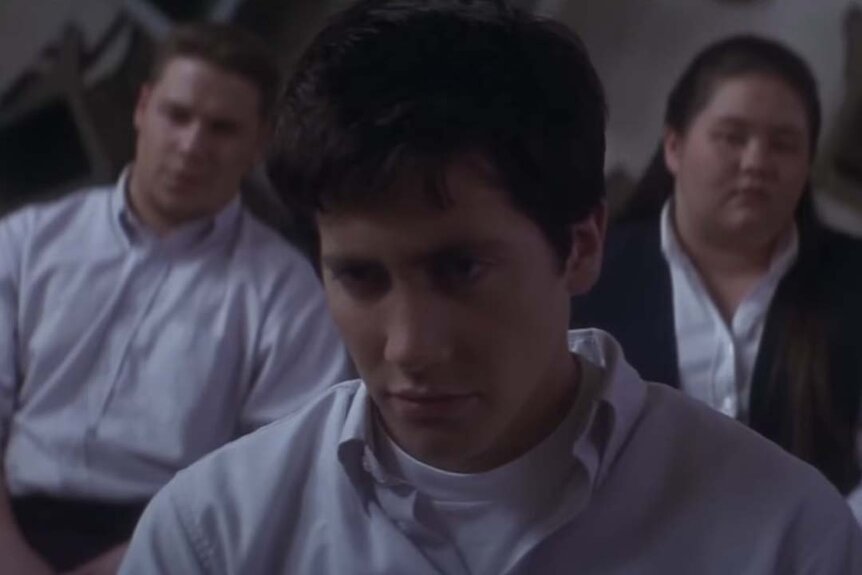 Donnie Darko (Jake Gyllenhaal) appears with classmates Donnie Darko (2001).