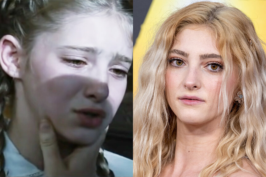 A side-by-side of Willow Shields in Hunger Games (2012) and in 2023.