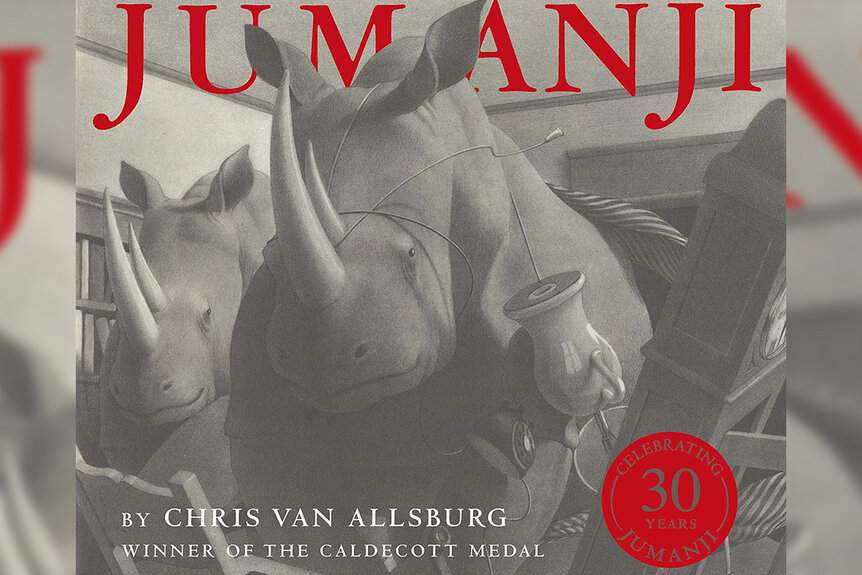 The cover of the book Jumanji by Chris Van Allsburg.
