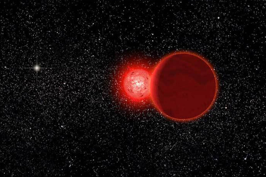Artist's conception of Scholz's star and its brown dwarf companion (foreground)