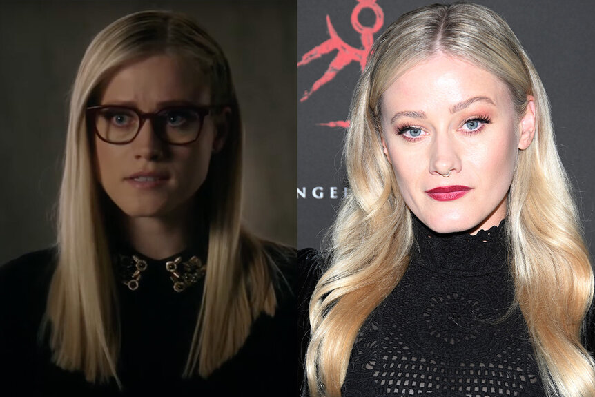 A split featuring Olivia Taylor Dudley as Alice Quinn and Olivia Taylor Dudley in 2023.