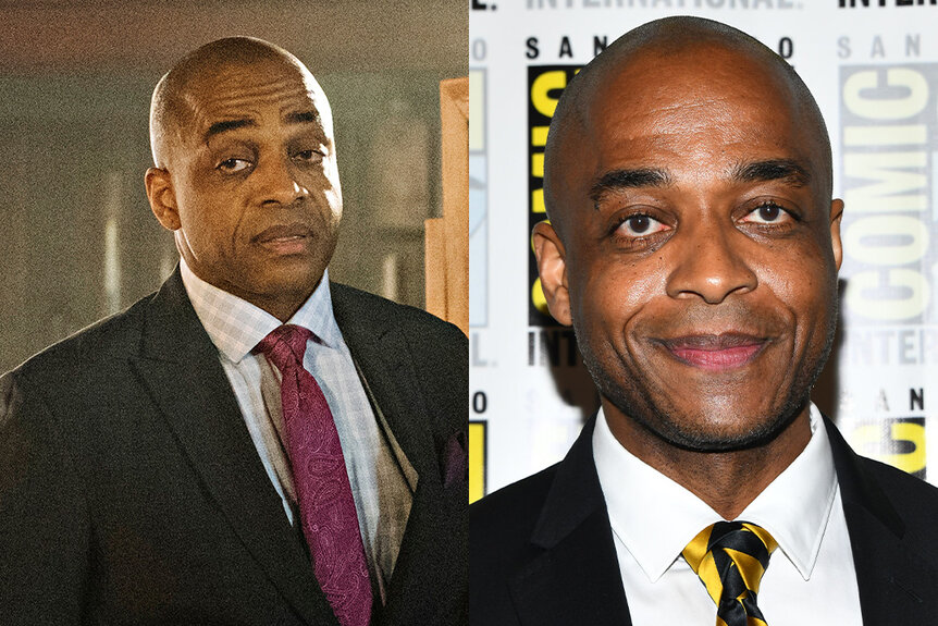 A split featuring Rick Worthy as Henry Fogg in The Magicians and Rick Worthy in 2019.
