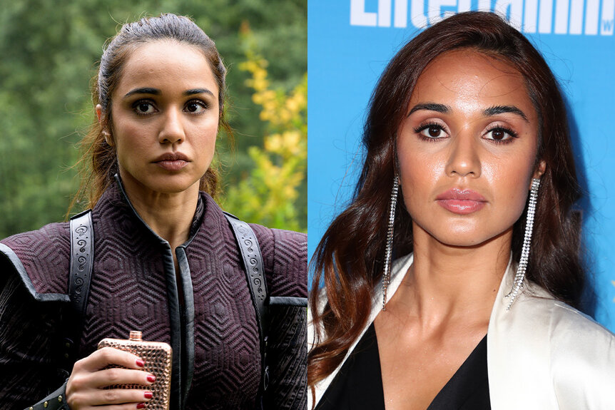 A split featuring Summer Bishil as Margo Hanson in The Magicians and Summer Bishil in 2019.