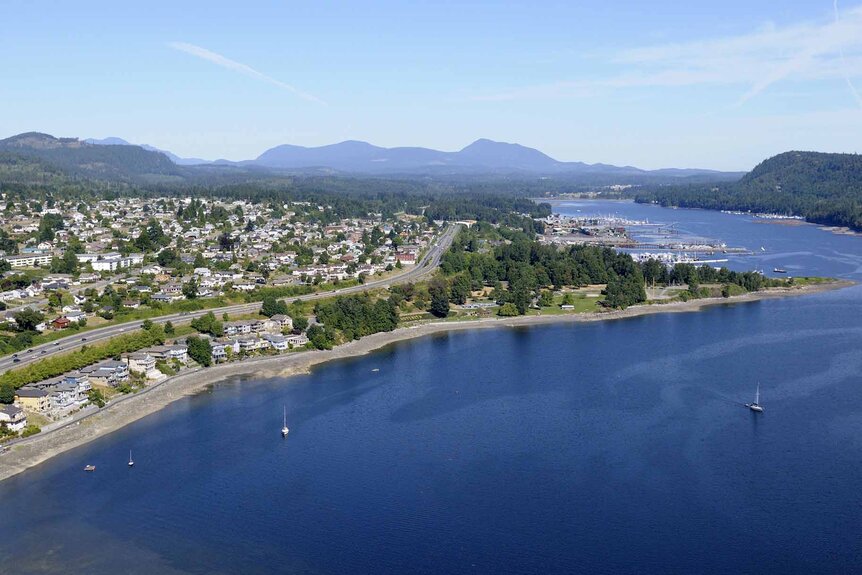 An aerial view of Ladysmith in British Columbia, Canada.