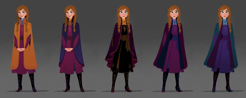 Anna from Frozen in a variety of proposed Travel outfits