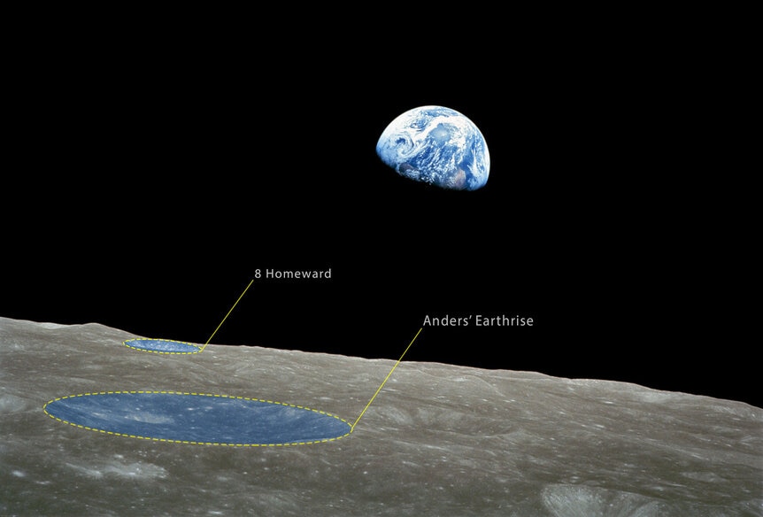 Two craters have been named after the iconic Earthrise photo taken during Apollo 8. Credit: NASA