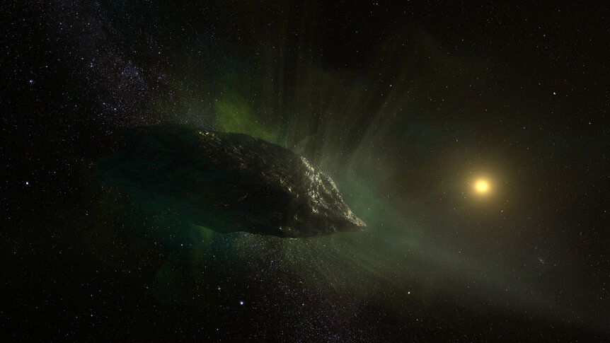 Artwork depicting comet 2I/Borisov as it passes through our solar system. Credit: NRAO/AUI/NSF, S. Dagnello