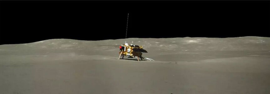 The Chinese lander Chang’e-4 as seen by the rover Yutu-2. Credit: CSNA