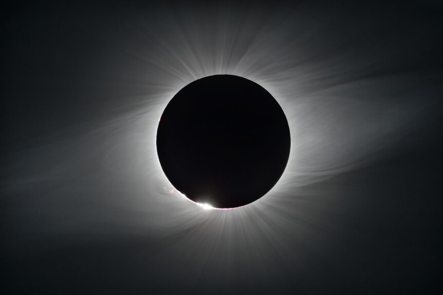 The Sun in eclipse on July 2, 2019, as seen from the La Silla Observatory in Chile. Credit: ESO/P. Horalek