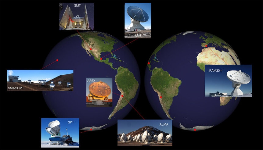 The eight telescopes across the Earth that comprise the Event Horizon Telescope. Credit: University of Arizona / Dan Merrone