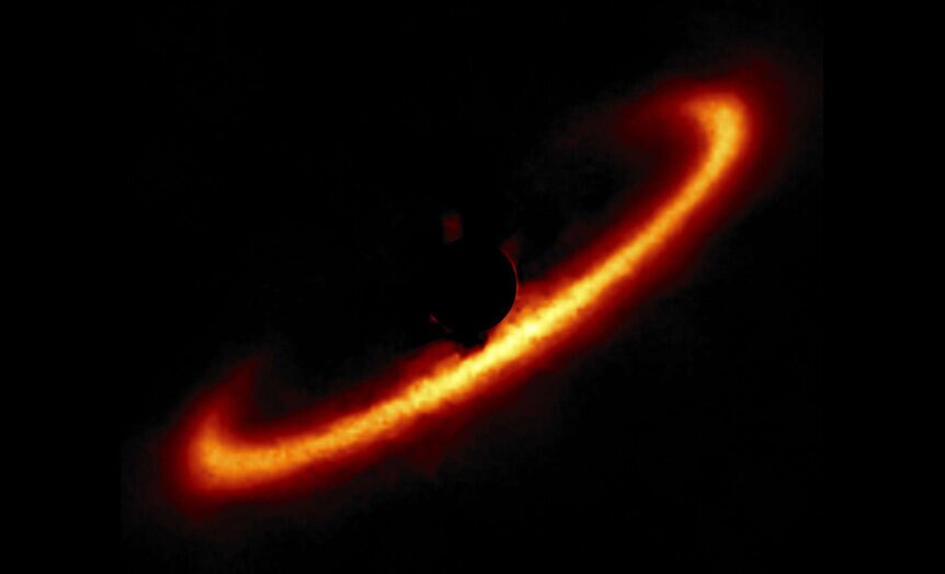 A ring of planet-forming material around the nearby star HR 4796. The star is blocked for added contrast. Credit: International Gemini Observatory/NOIRLab/NSF/AURA/T. Esposito (UC Berkeley) Image processing: Travis Rector (University of Alaska Anchorage),