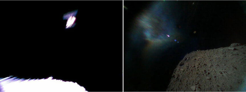 Two images of the asteroid from the MINERVAII-1 rovers.