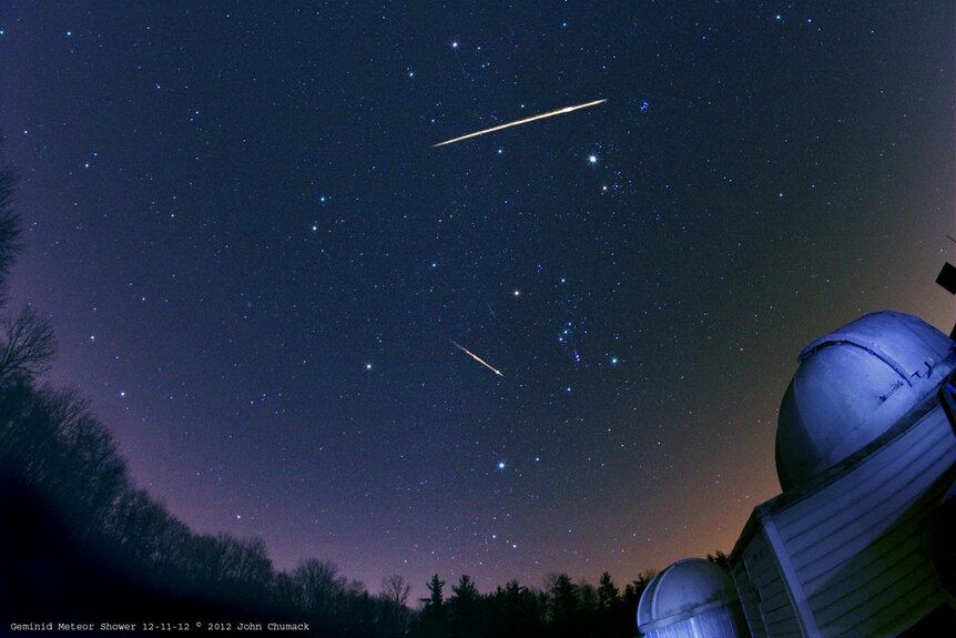 Three Geminid meteors from the 2012 shower. Credit: John Chumack
