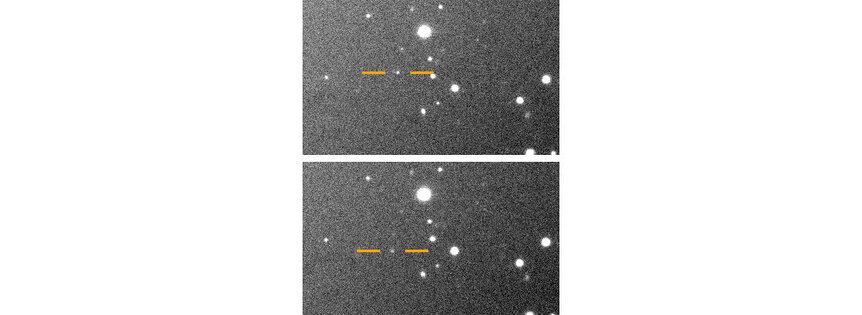 Images of the tiny moon Valetudo, showing its motion against the background stars. Credit: Carnegie Institution for Science 