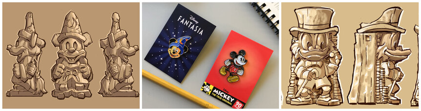Mondo Disney merchandise pins and mugs