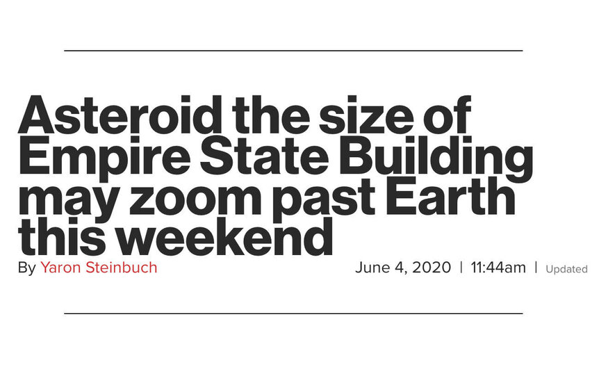 Overblown headline about a near-Earth asteroid from the New York Post. Credit: The New York Post