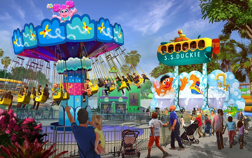 Ride renderings of future attractions at Sesame Place in San Diego