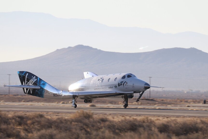 The VMS Unity back on Earth once again after its first flight to space. Credit: Virgin Galactic 