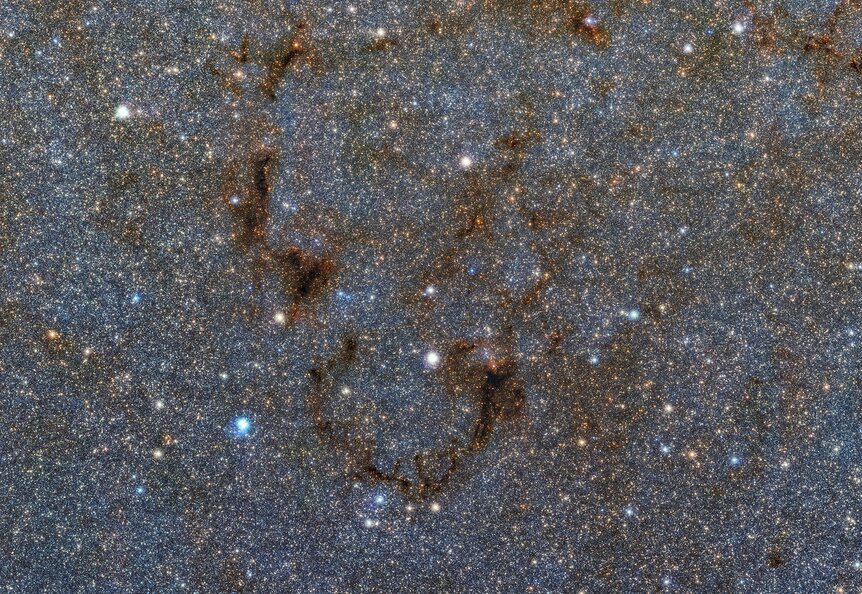 A small section of a much larger mosaic zooms in a single filament of dust many light years long. Credit: ESO/VVV Survey/D. Minniti & Acknowledgement: Ignacio Toledo