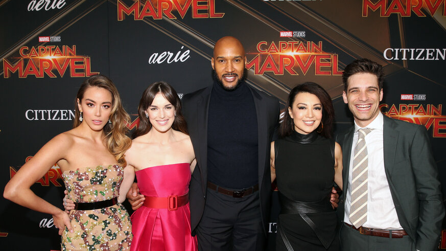 Chloe Bennet, Elizabeth Henstridge, Henry Simmons, Ming-Na Wen, Jeff Ward at the Captain Marvel premiere