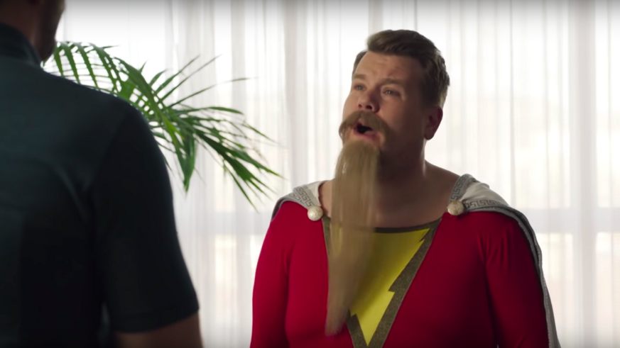 James Corden as Shazam on The Late Late Show